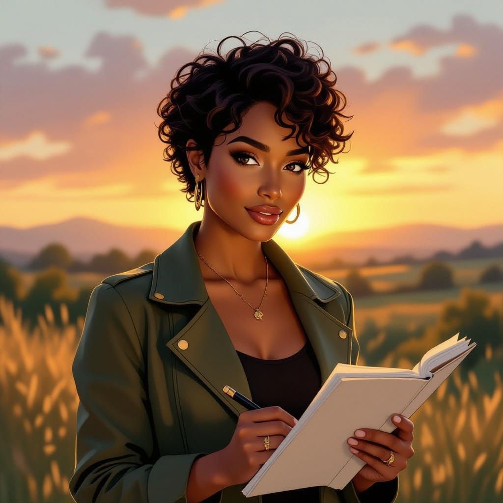 Melanated Woman Drawing Landscapes in Golden Hour Light