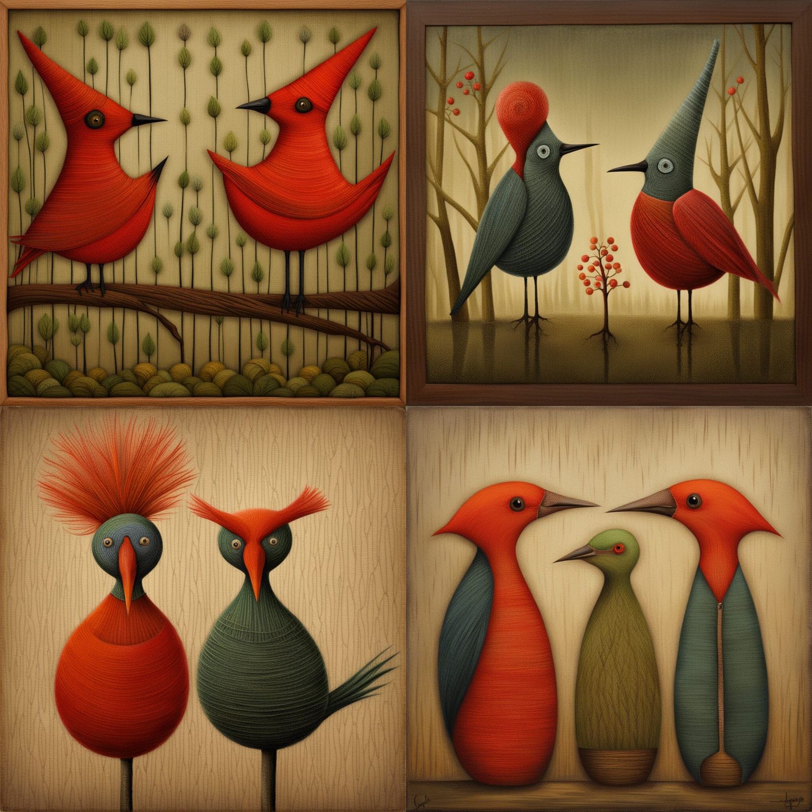 Birds in Yarn, Surreal Botanical Art