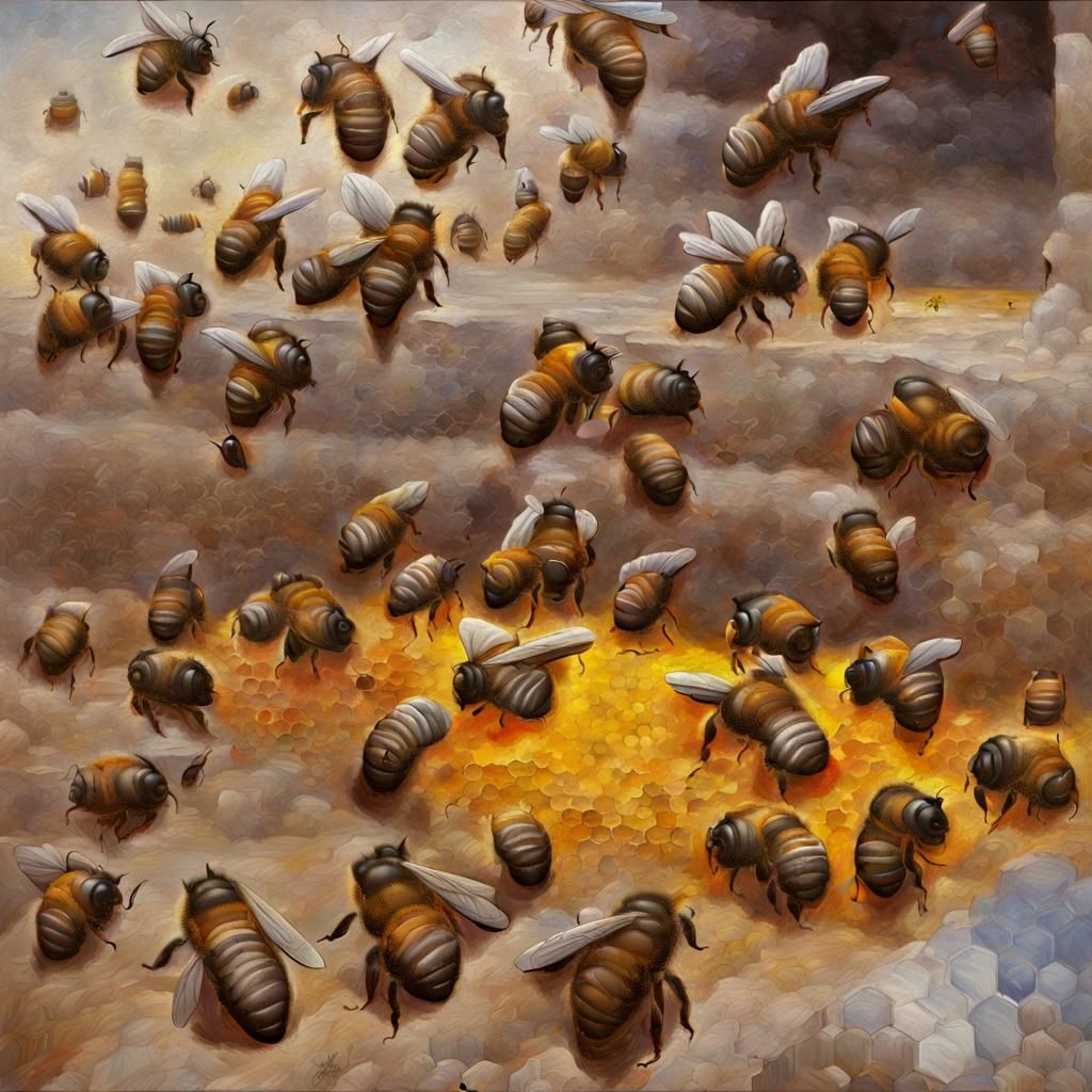 Eternal Busy Bees in Oil Painting Style