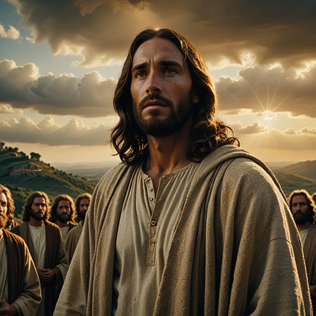 Jesus Surrounded by Apostles in Warm Golden Light