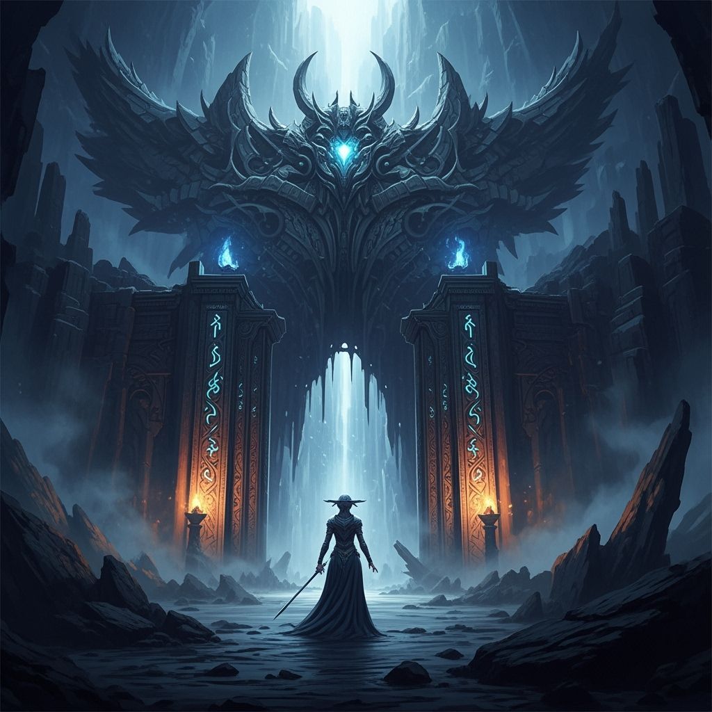 Sorceress at Gate to Forgotten Realm: Fantasy Art