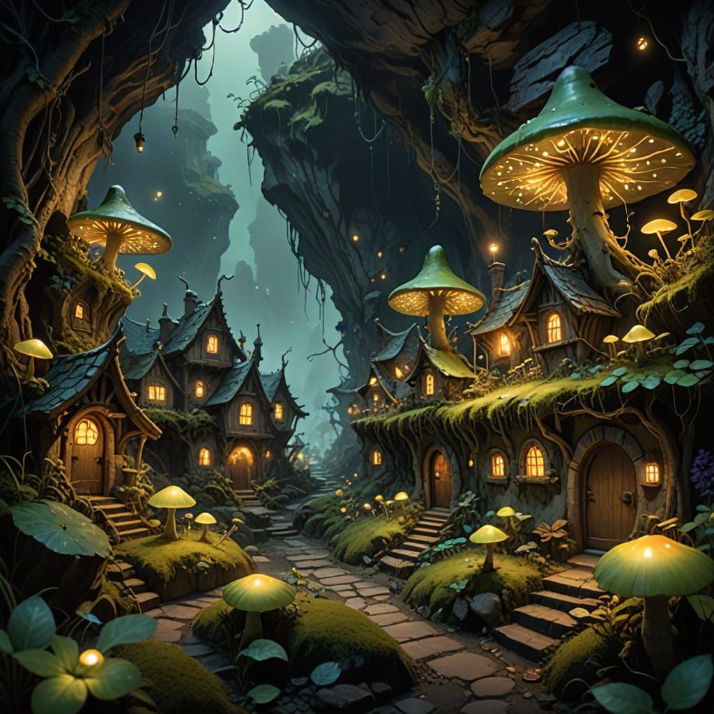 Enchanted Goblin Village in a Primeval Cave