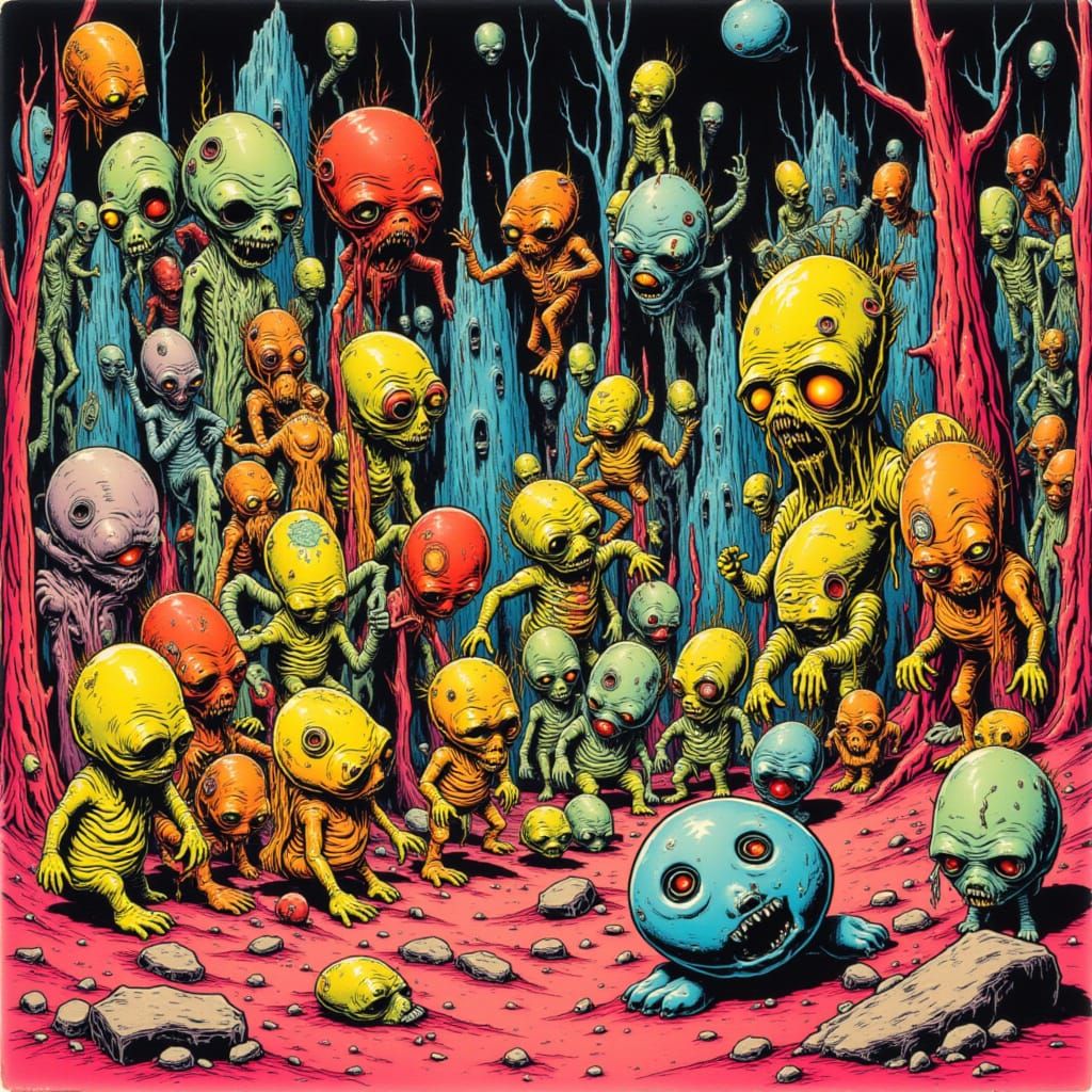 Weebles in Comic Style with Cartoon Zombies