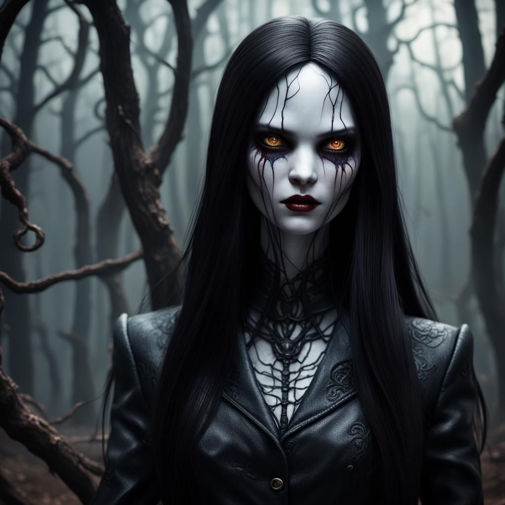 Demonic Slender Man Porcelain Doll in Detailed Painting