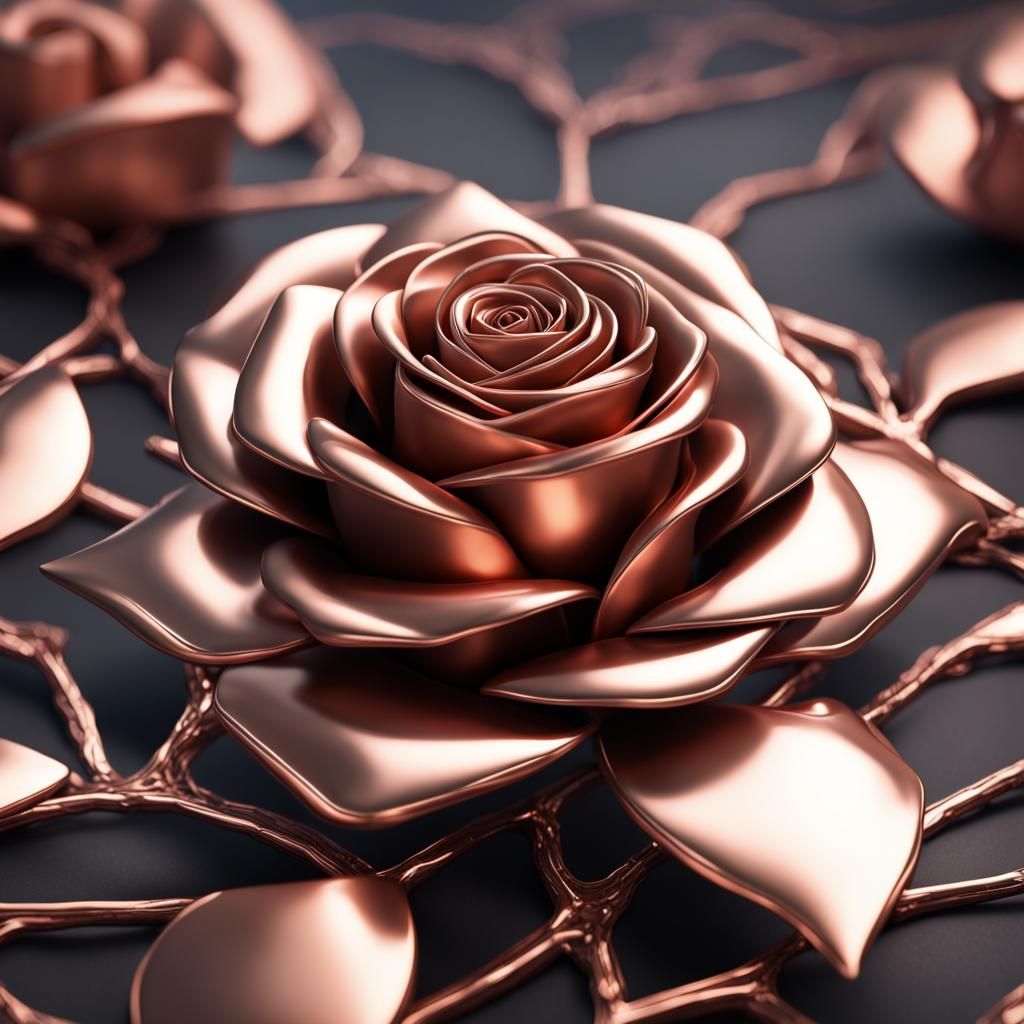Rose Gold Metal Rose: Detailed Matte Painting