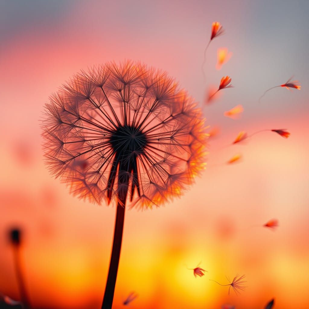 Whimsical Dandelion Blooms Dance in Sunset Wind