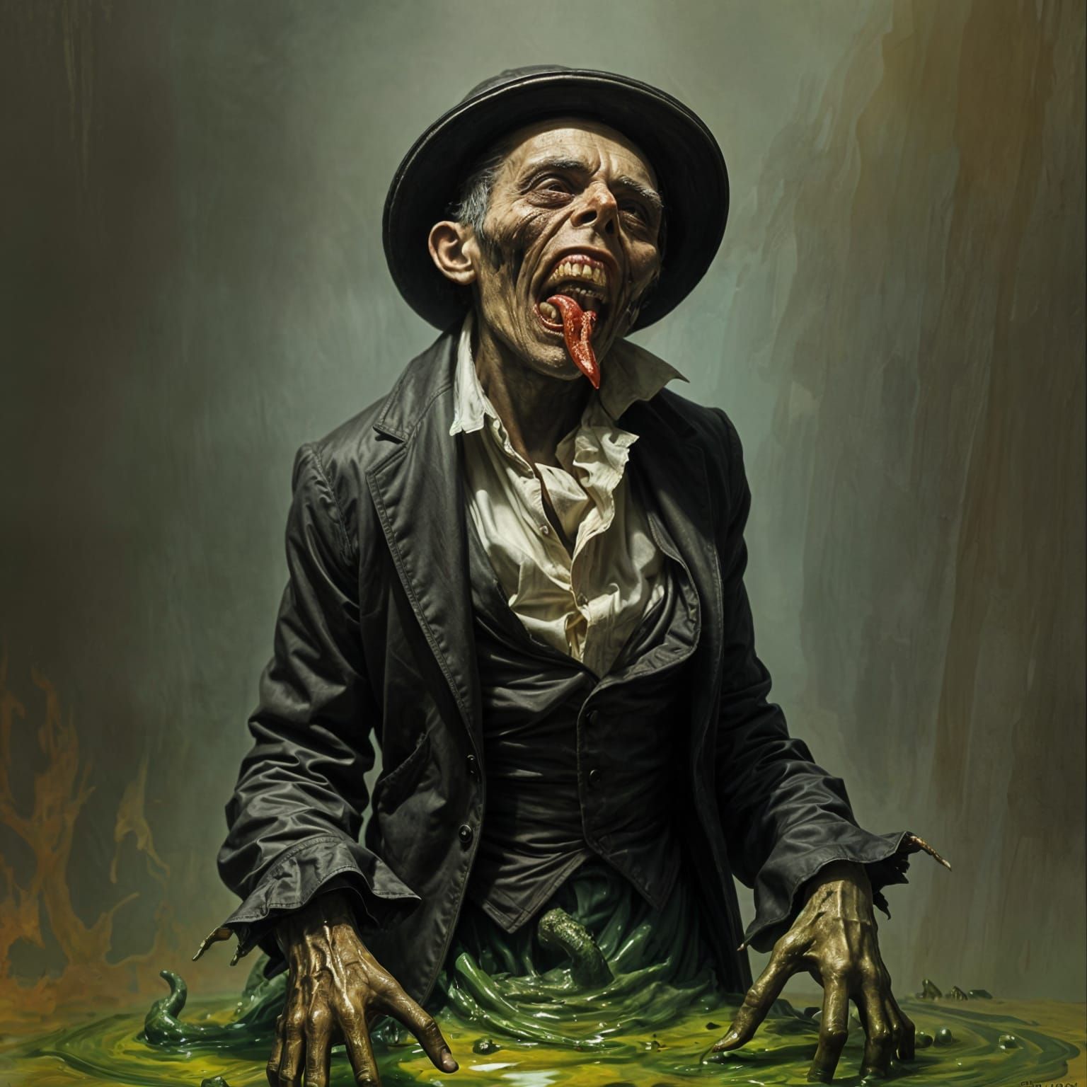 Grotesque Victorian Man Melts into Eerie Green Ooze