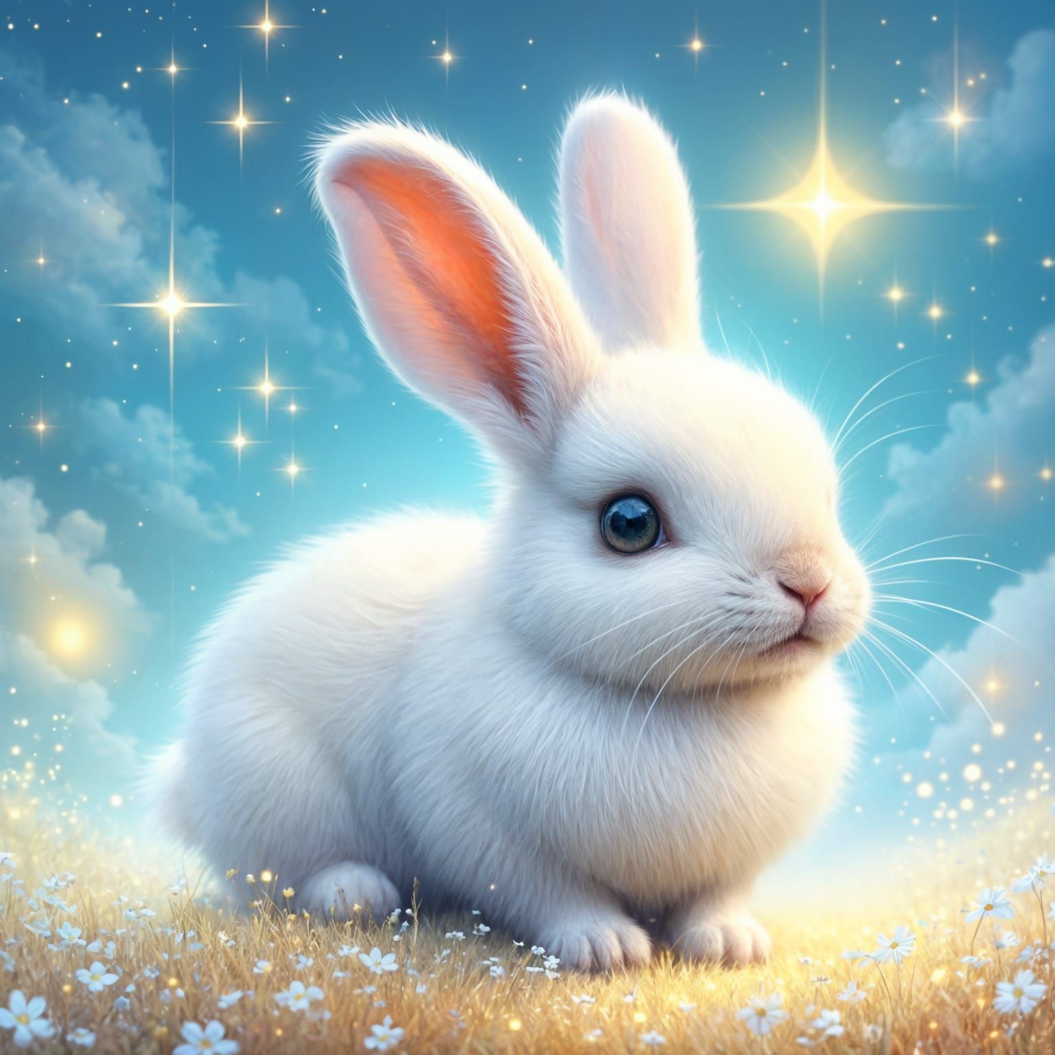 Enchanting Rabbit Portrait in Dreamy Pastel Style