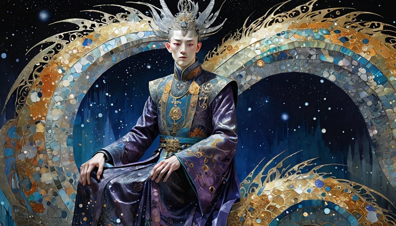 Celestial Emperor on Dragon of Stars: Art Deco Style