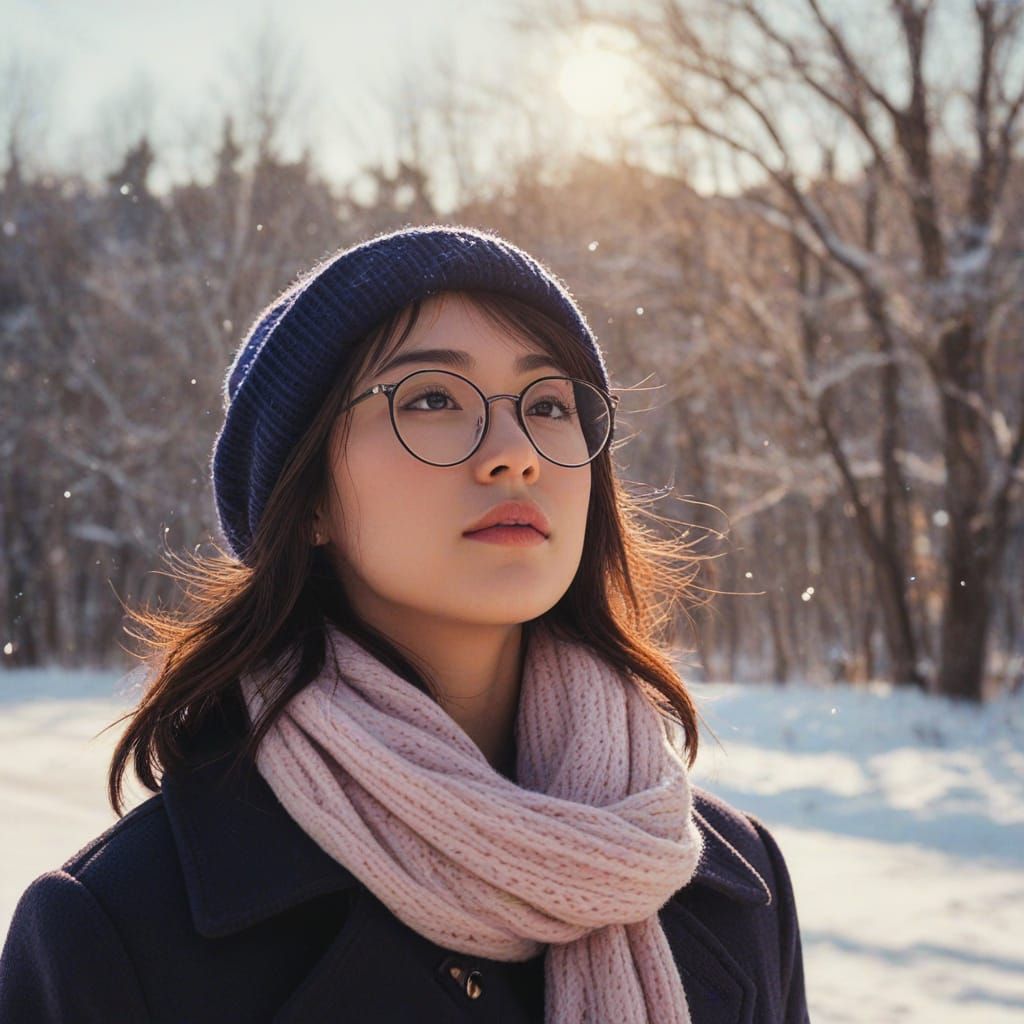 Eurasian Woman Captured in Winter Wonderland
