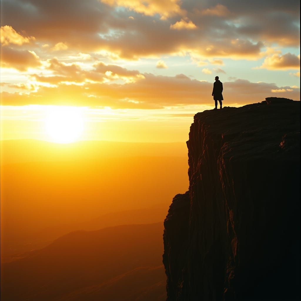 Ethereal Sunset on a Mysterious Cliff