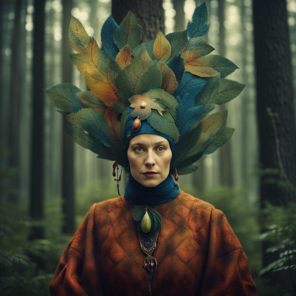 Finnish Shaman Portrait in Surrealist Style