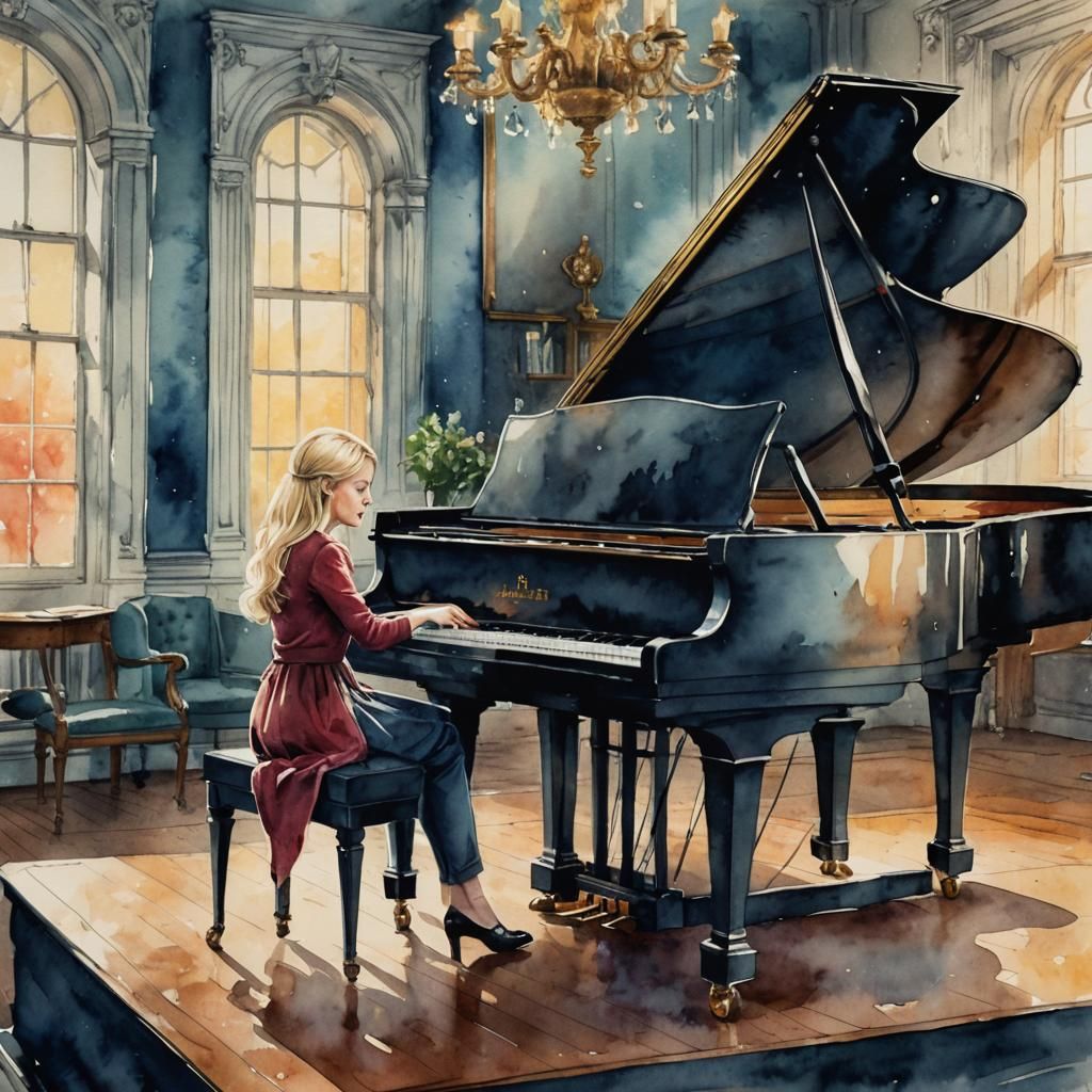 Grand Piano Performance: Digital Art Illustration