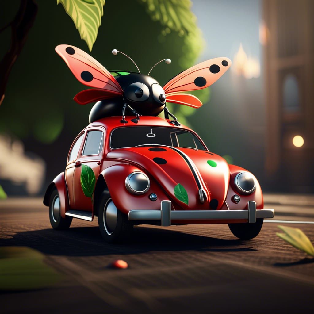 VW Beetle Ladybug Ready for Flight: 3D Render