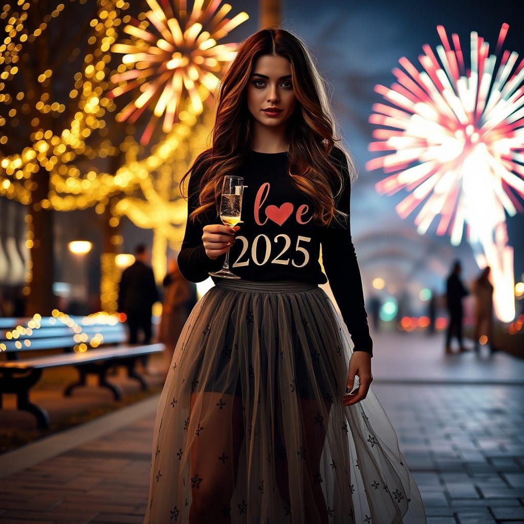 Stunning Woman in Public Park Fireworks