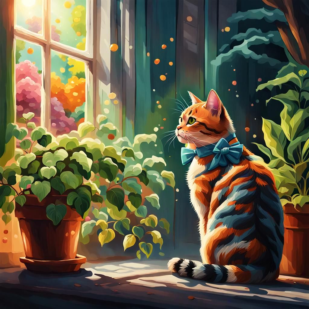 Cute Cat with Bow in Hyperrealistic Splash Art
