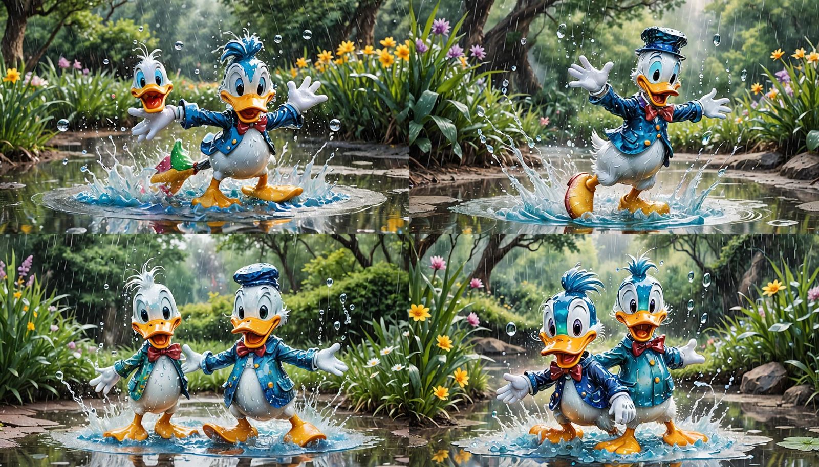 Watercolor Glass Donald Duck in Fantasy Landscape