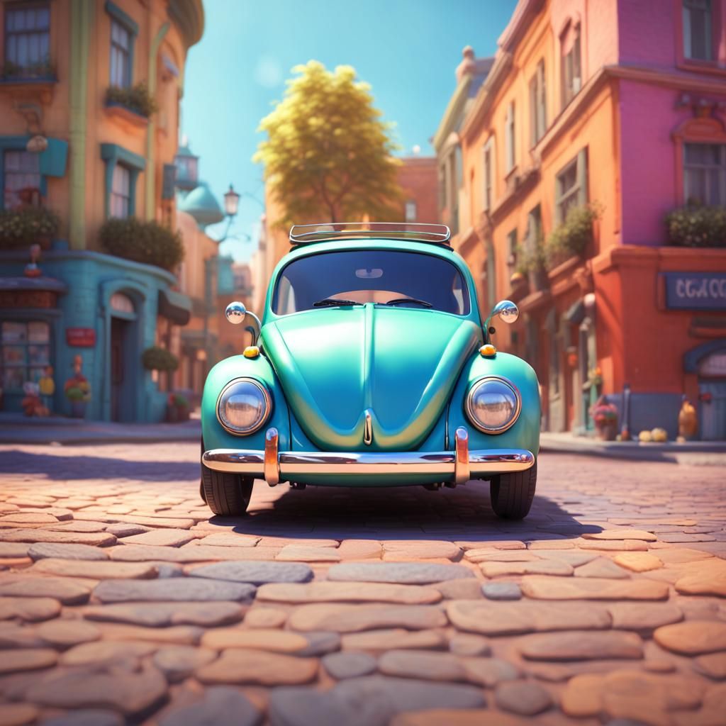 a VW Beetle Car with Googley eyes and long lashes for headlights