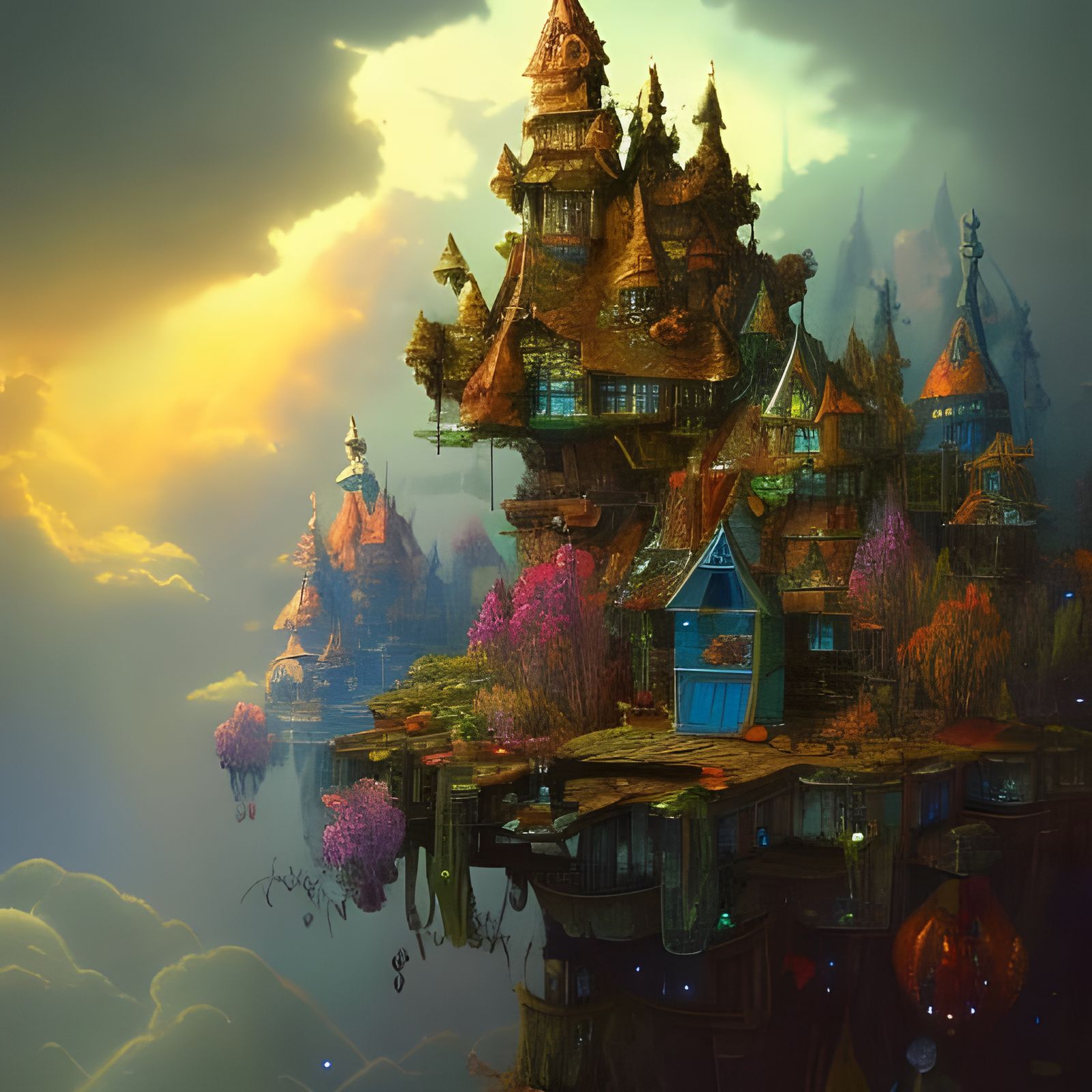 Fantasy Floating Wooden Cities in the Sky