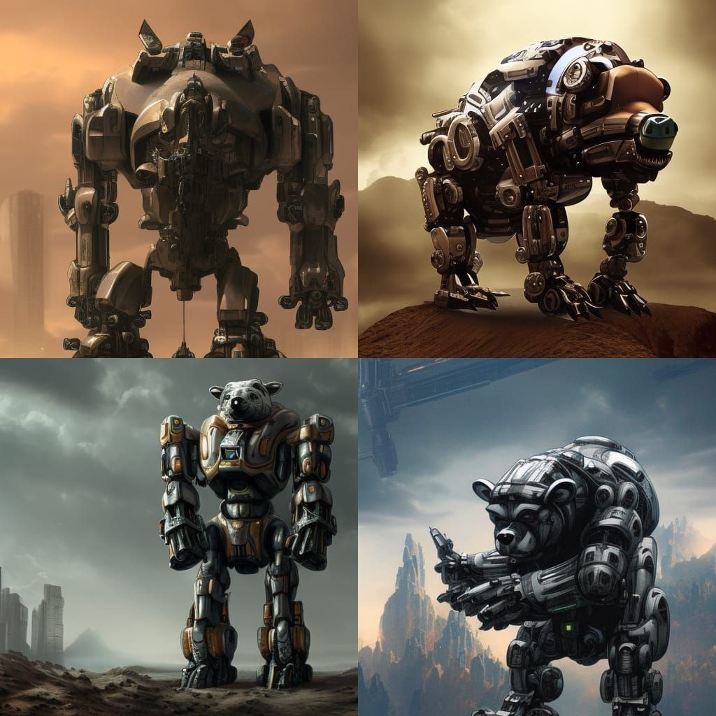 Detailed Mecha Man-Bear-Pig Robot Digital Painting