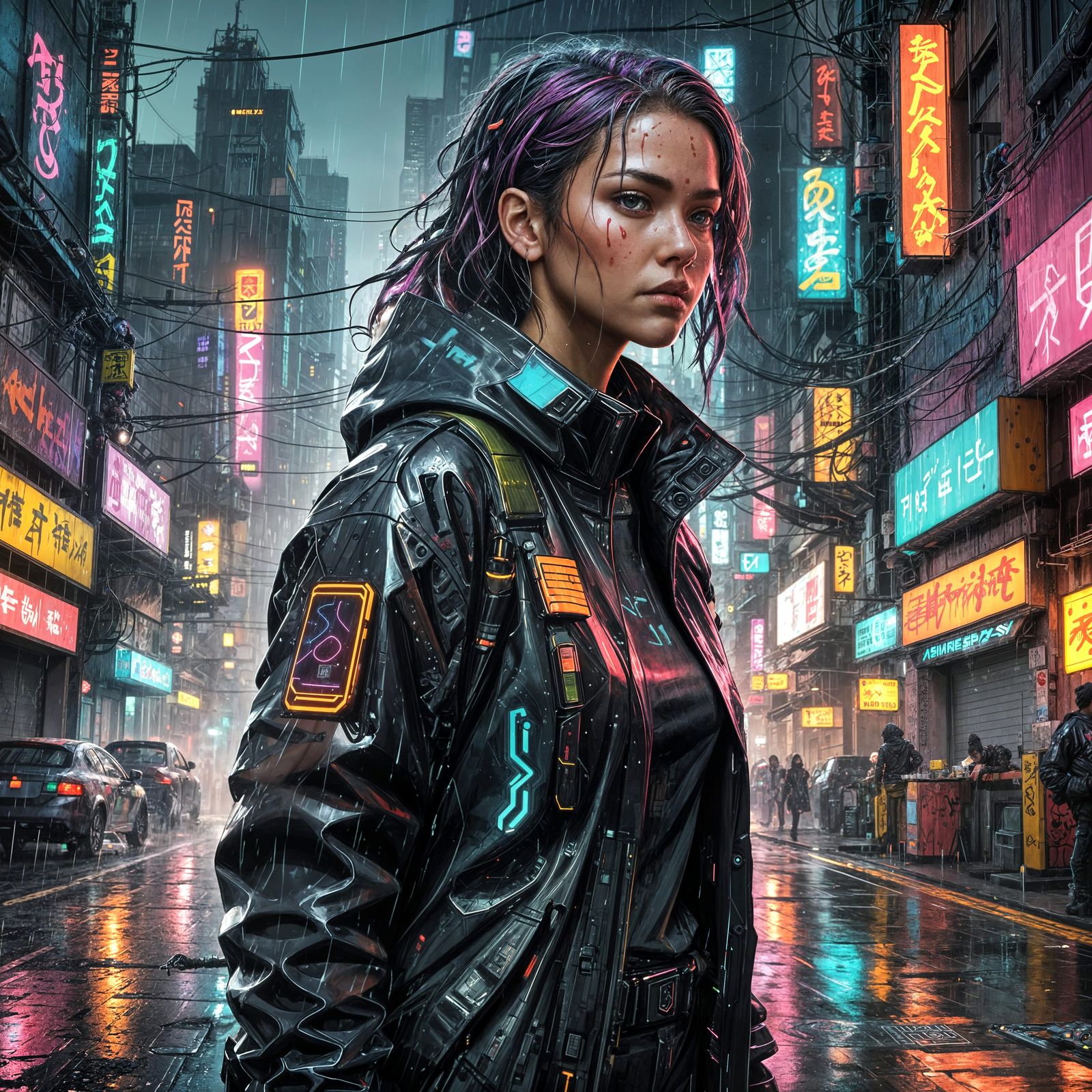 Sci-Fi Protagonist in Cyberpunk City