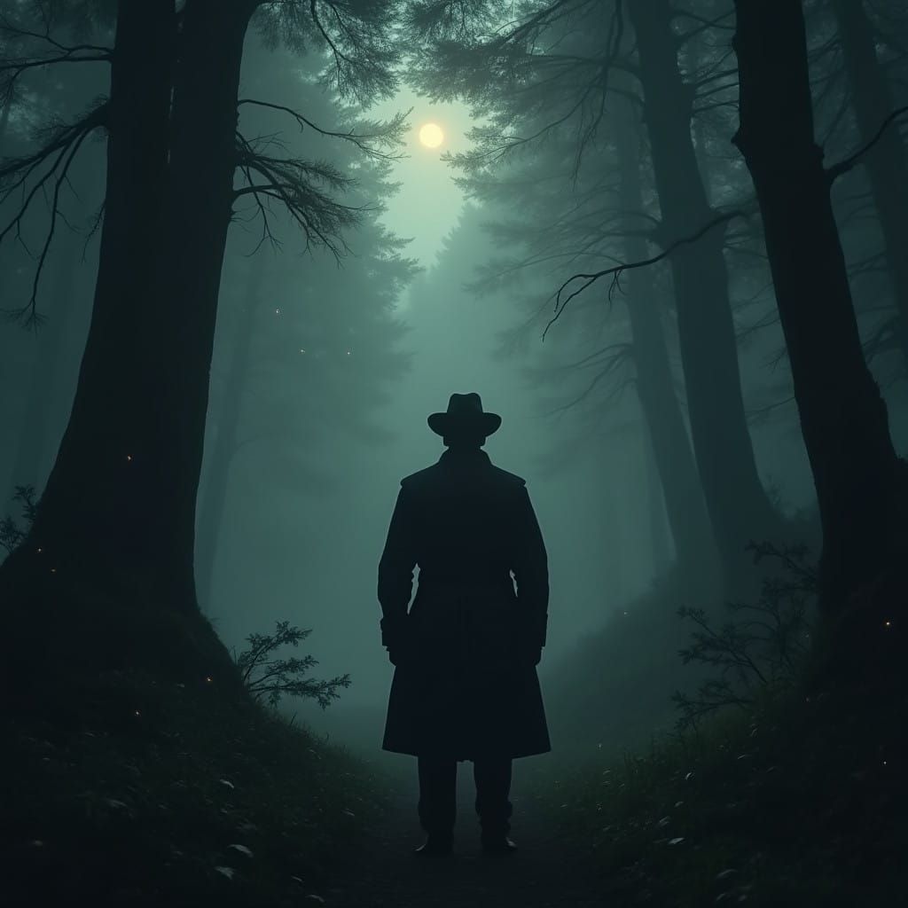 Man Lost in Melancholic Forest Night