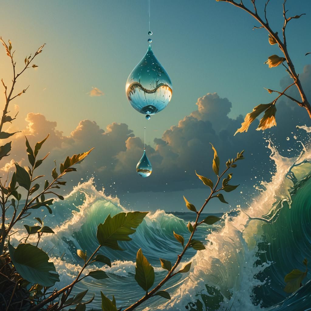 Water Droplet Suspended Above Ocean Waves