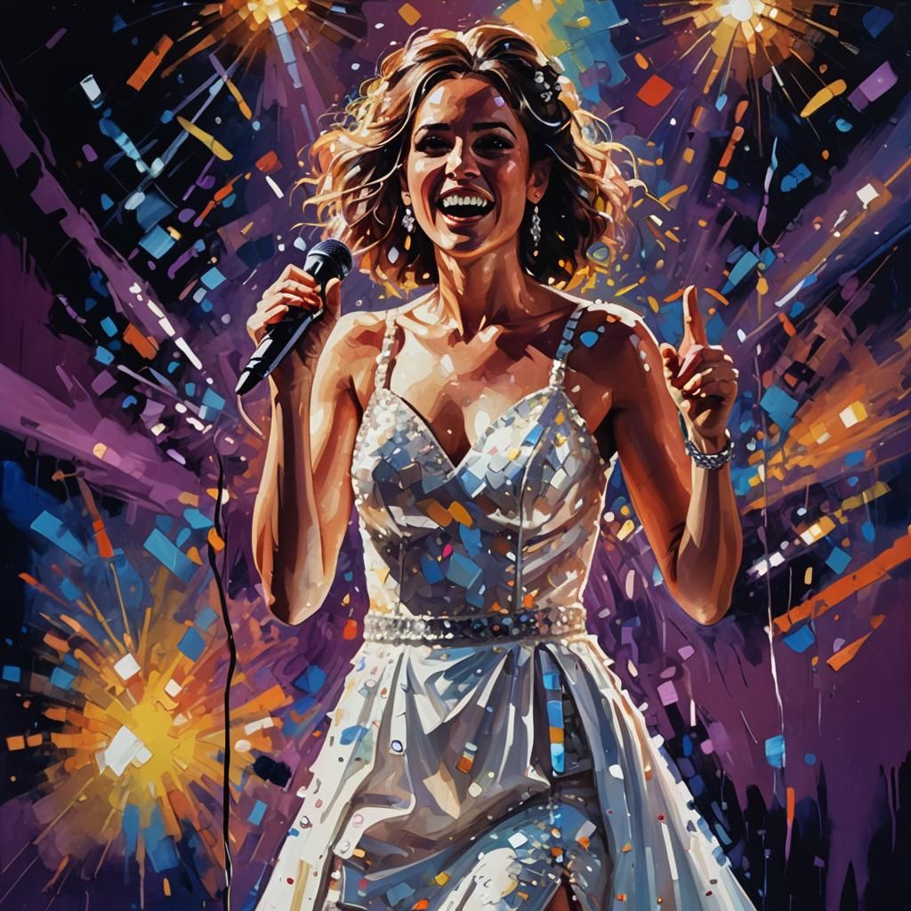 Bride's Comedic Stand-Up Show: Vibrant Oil Painting