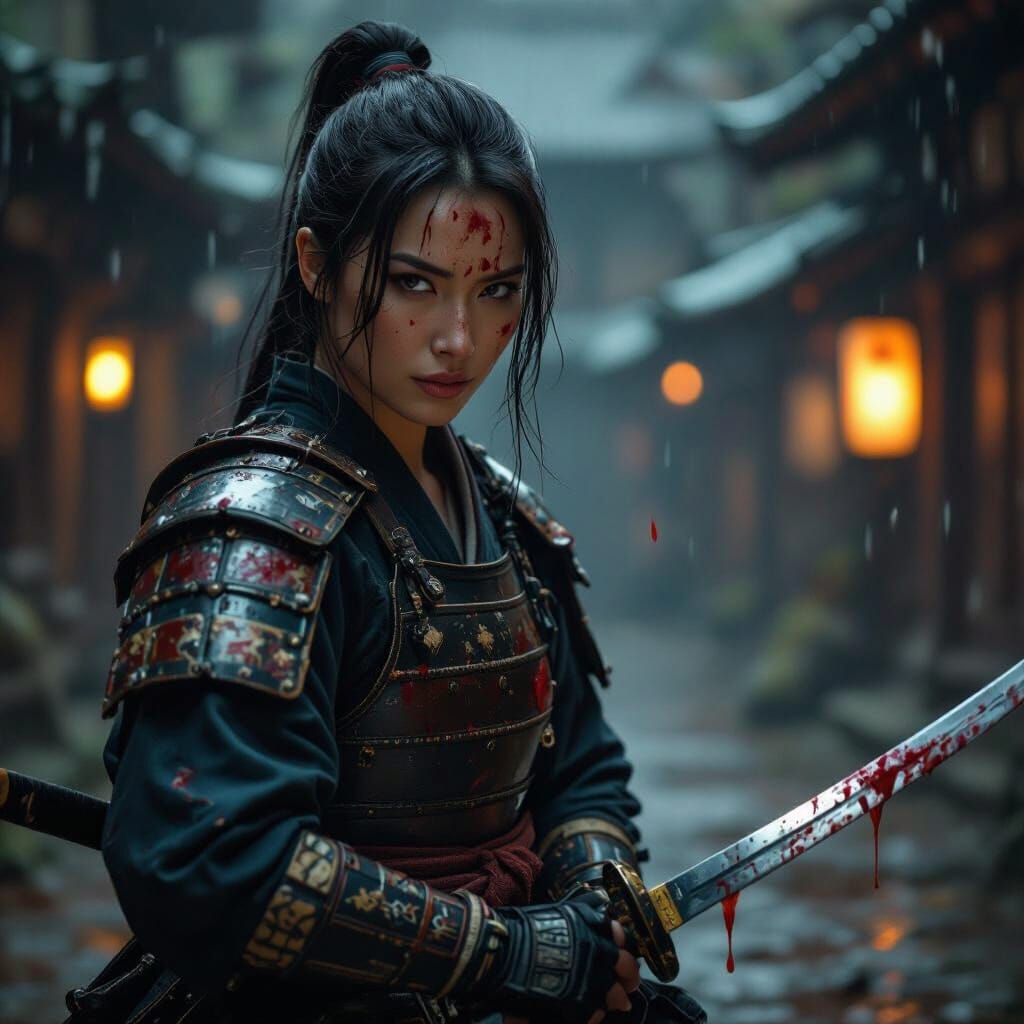 Female Samurai in Hocho-no-Kamae Stance