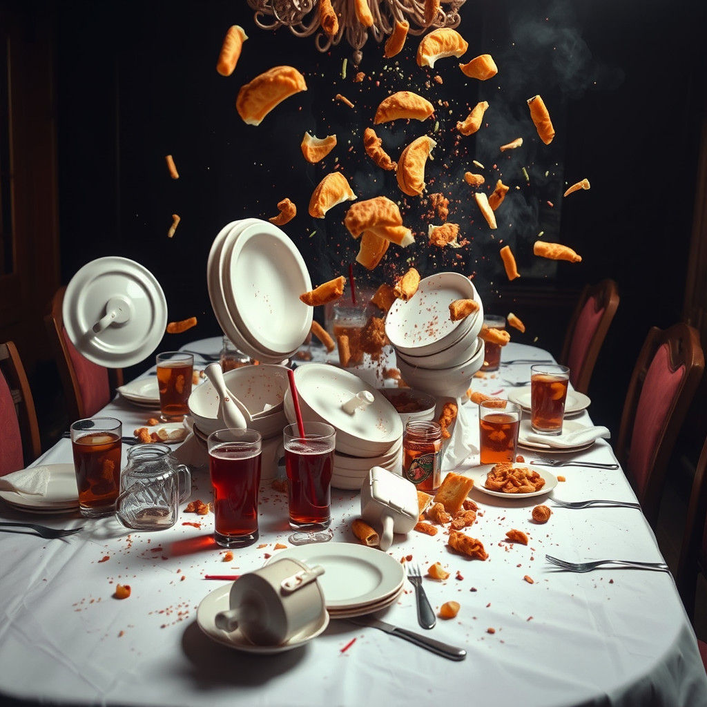 Dining Table in Disarray: A Moment of Chaos