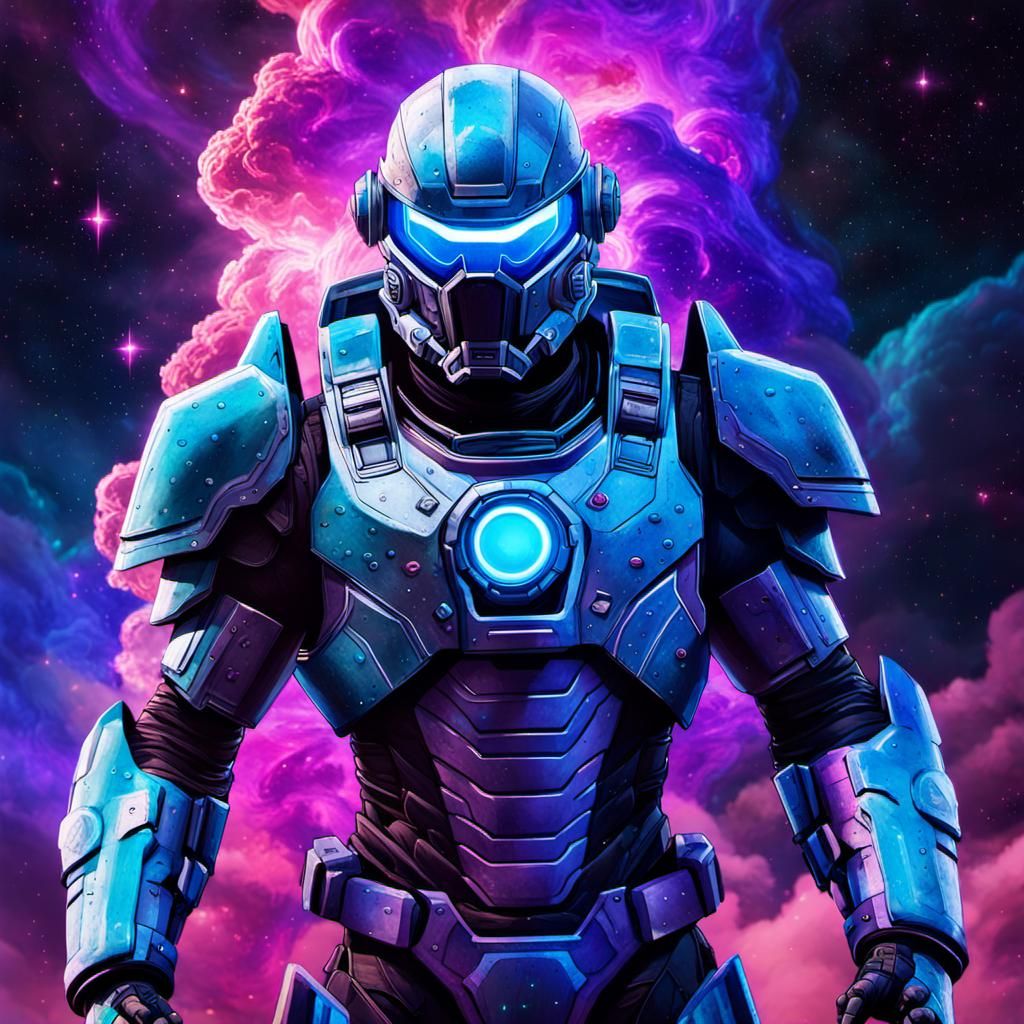 Heroic Sci-Fi Juggernaut in Nebula Splash Art
