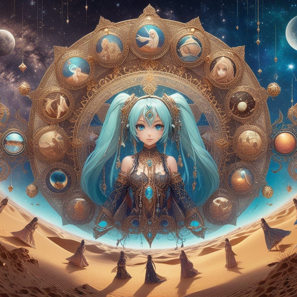 Miku as Arabian Nights Sorceress in Cosmic Desert