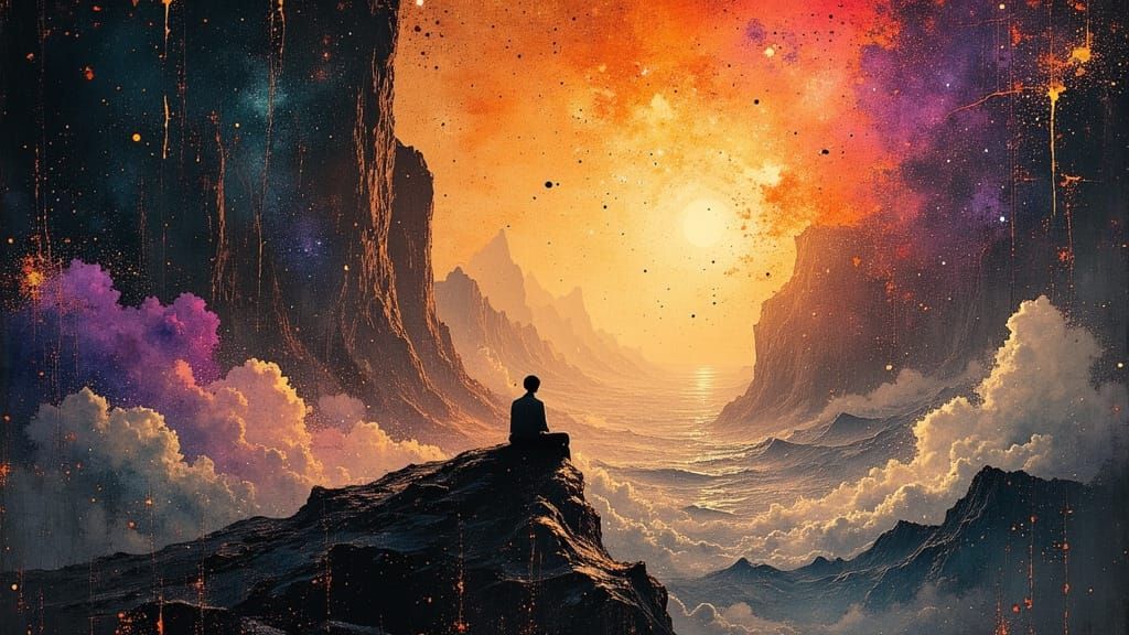 Cosmic Nebula Reflecting a Contemplative Mind