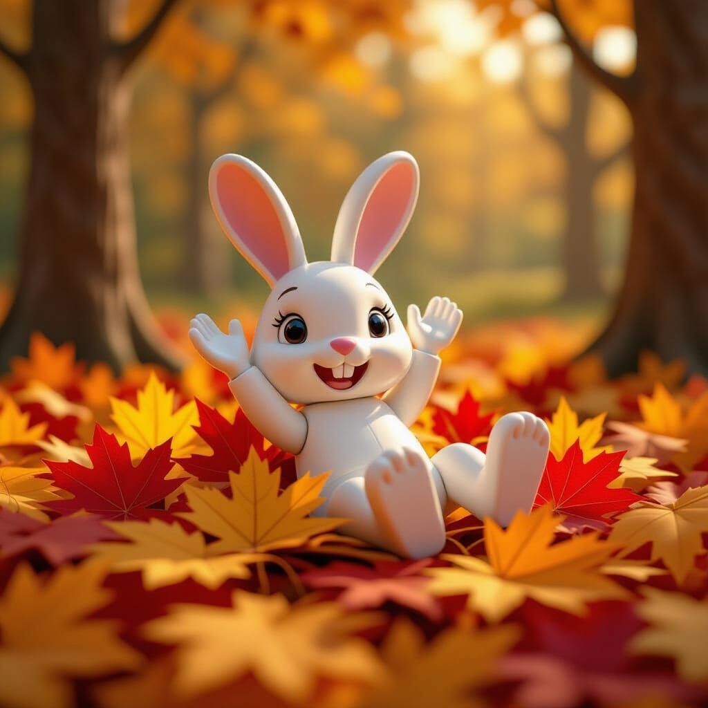 Cute Playmobil Rabbit Rests in Autumn Forest