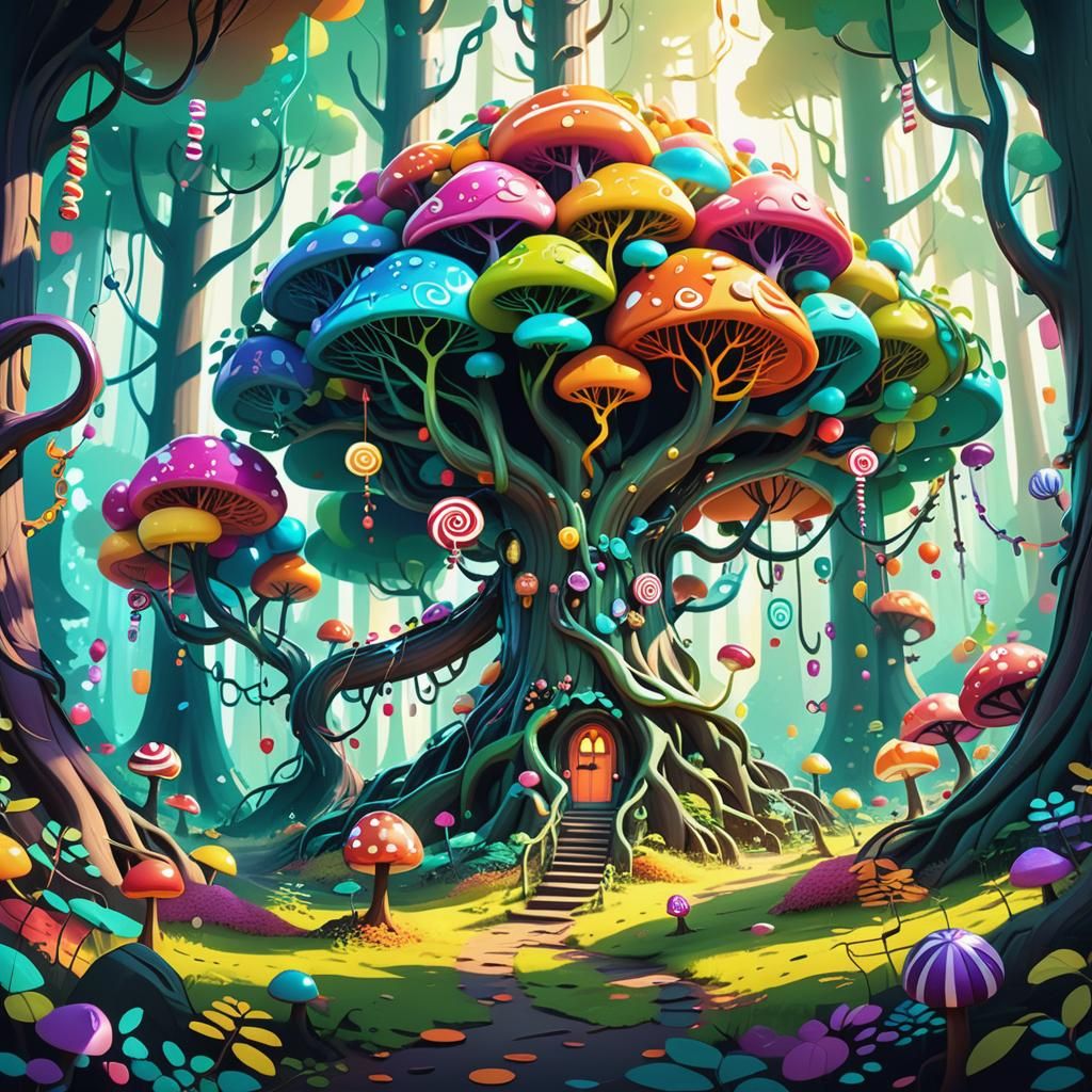 Whimsical Forest Concept Art in Cel-Shaded Style