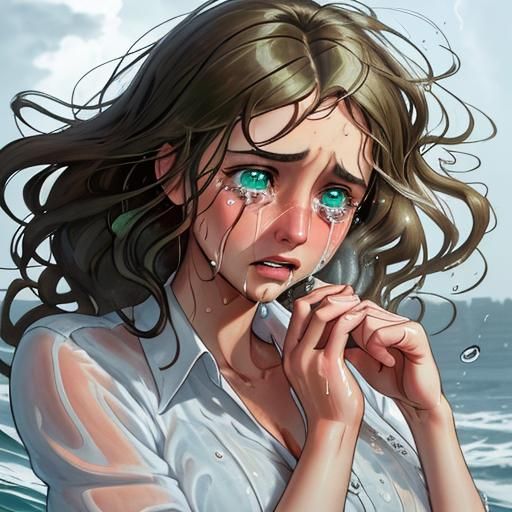 Hyperrealistic Woman Crying with Emotional Tears