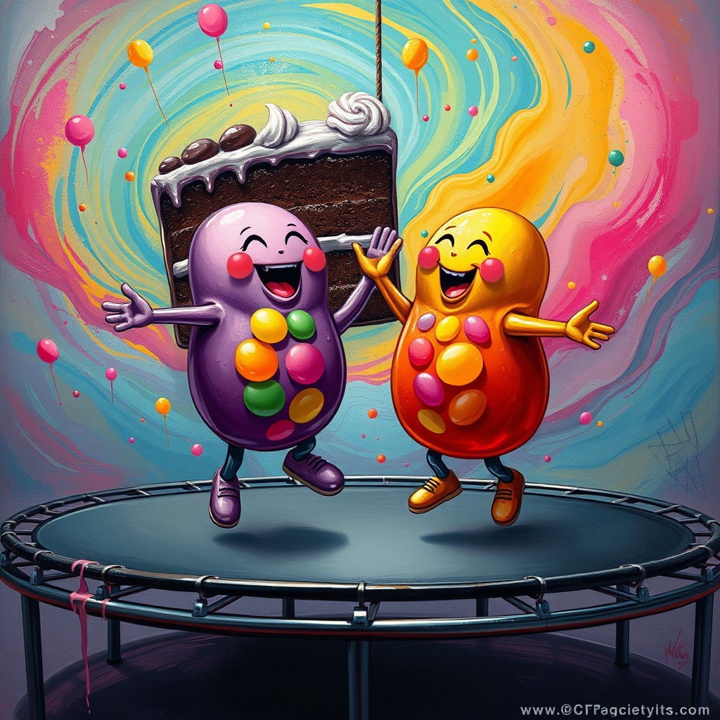 Colorful Jelly Beans Trampoline Performance in Graffiti Styl...
