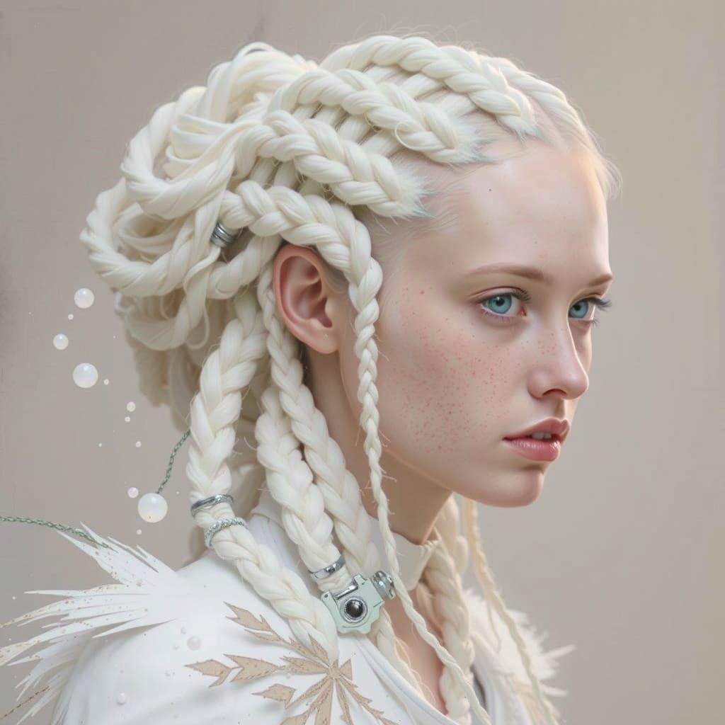 Intricate White Hairstyle Portrait in Realistic Style