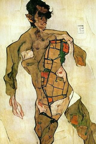 Expressionist Nude Man in Egon Schiele Style