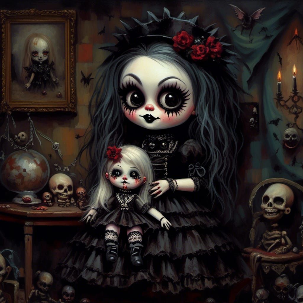 Eerie Ventriloquist Doll on Haunted Stage in Oil Painting