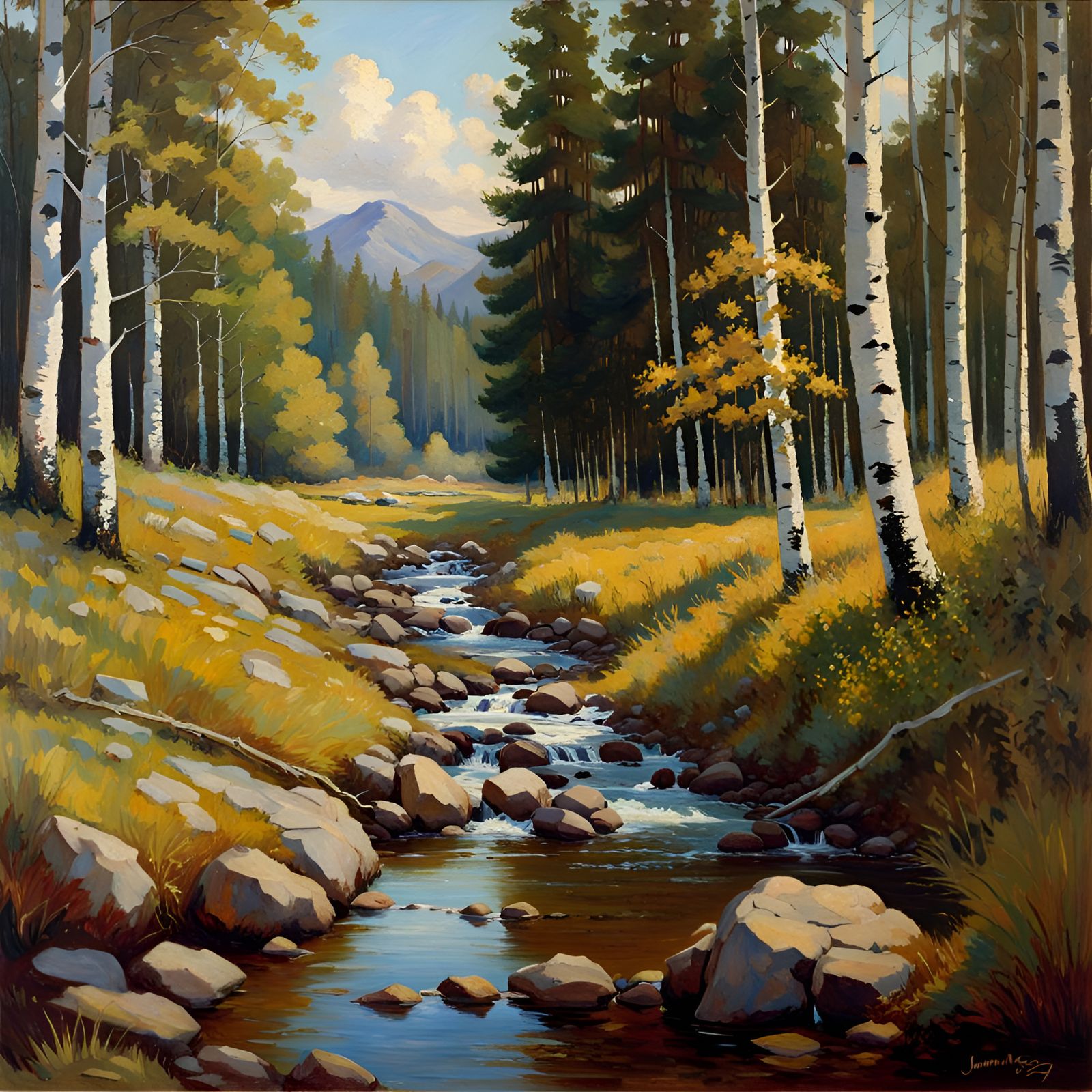 Lush Stream Through Forest: Oil Painting by Gurney