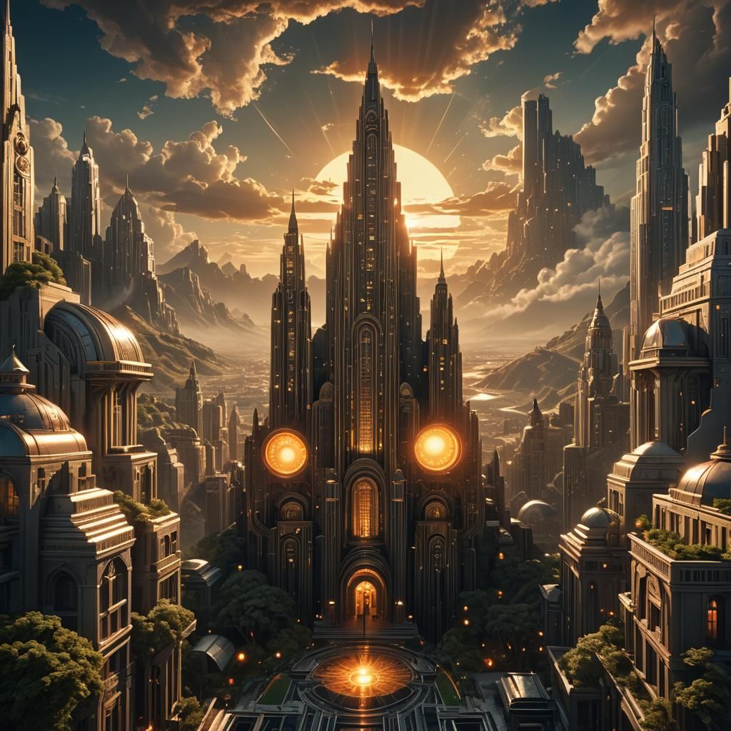 Art Deco Sun in Digital Matte Painting Style