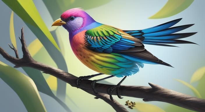 Colorful Wingless Bird Portrait in Hyper-Realistic Digital A...