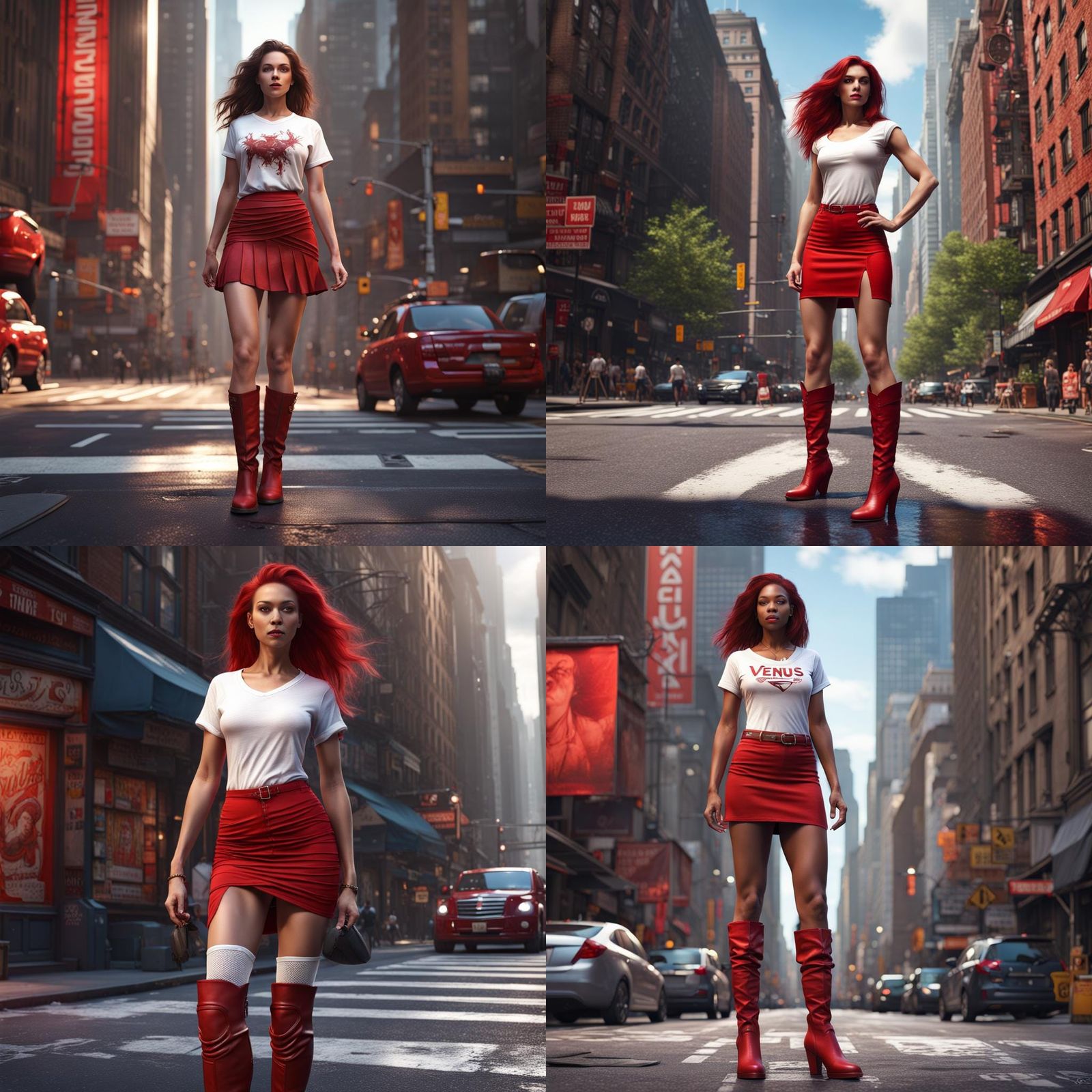 Woman in Red on Manhattan Street: Detailed Digital Painting