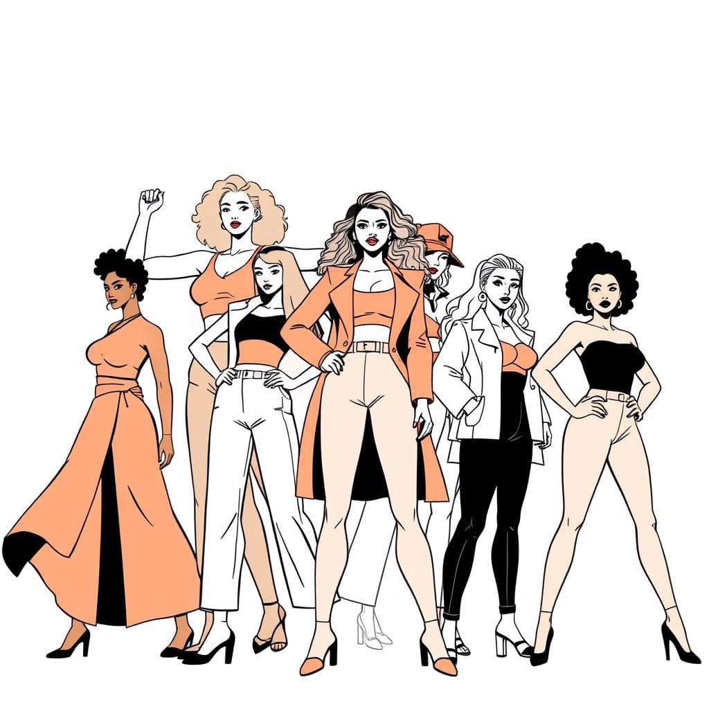 Empowered Women: Minimalist Line Art in Geometric Style