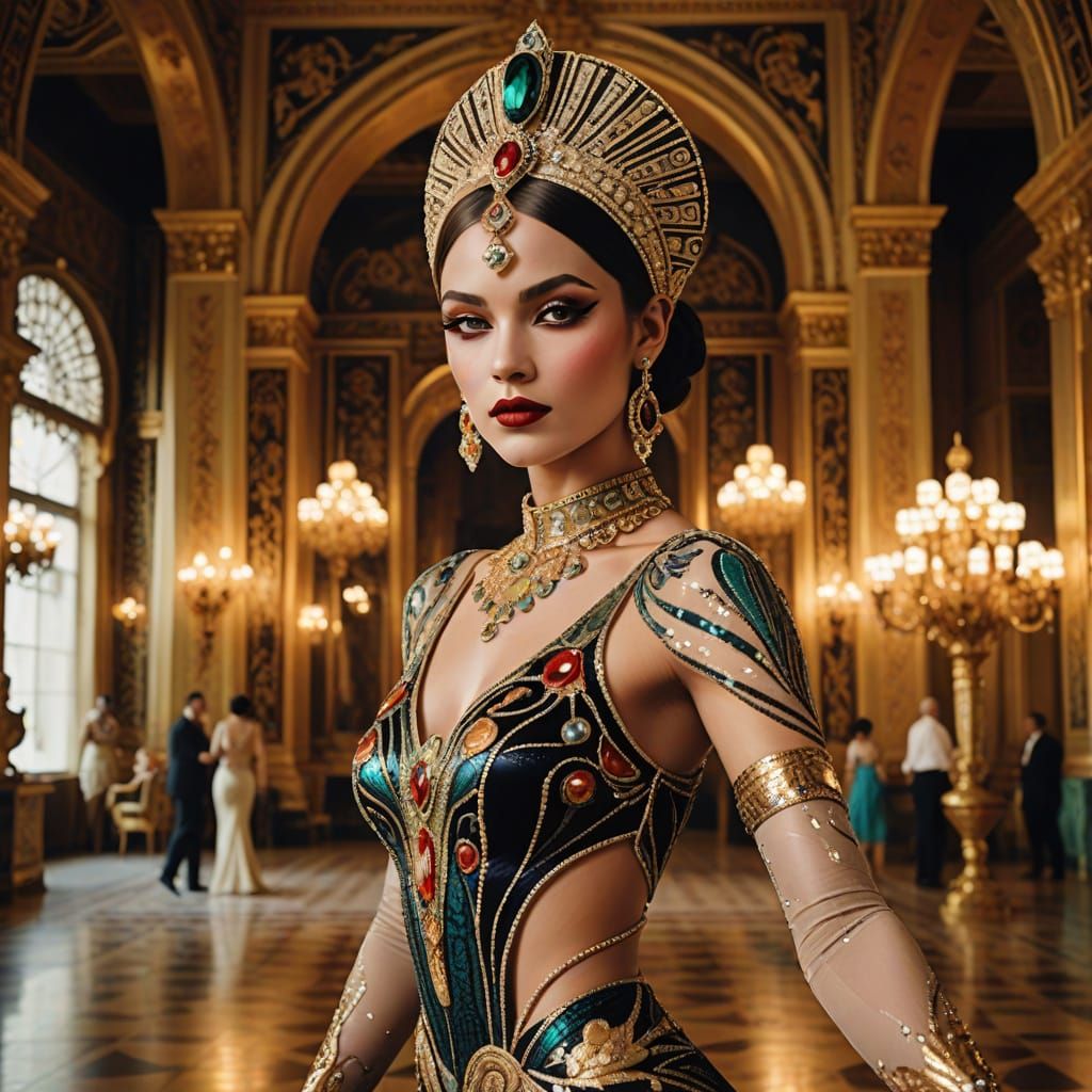 Art Deco Sultana Dances in Opulent Palace