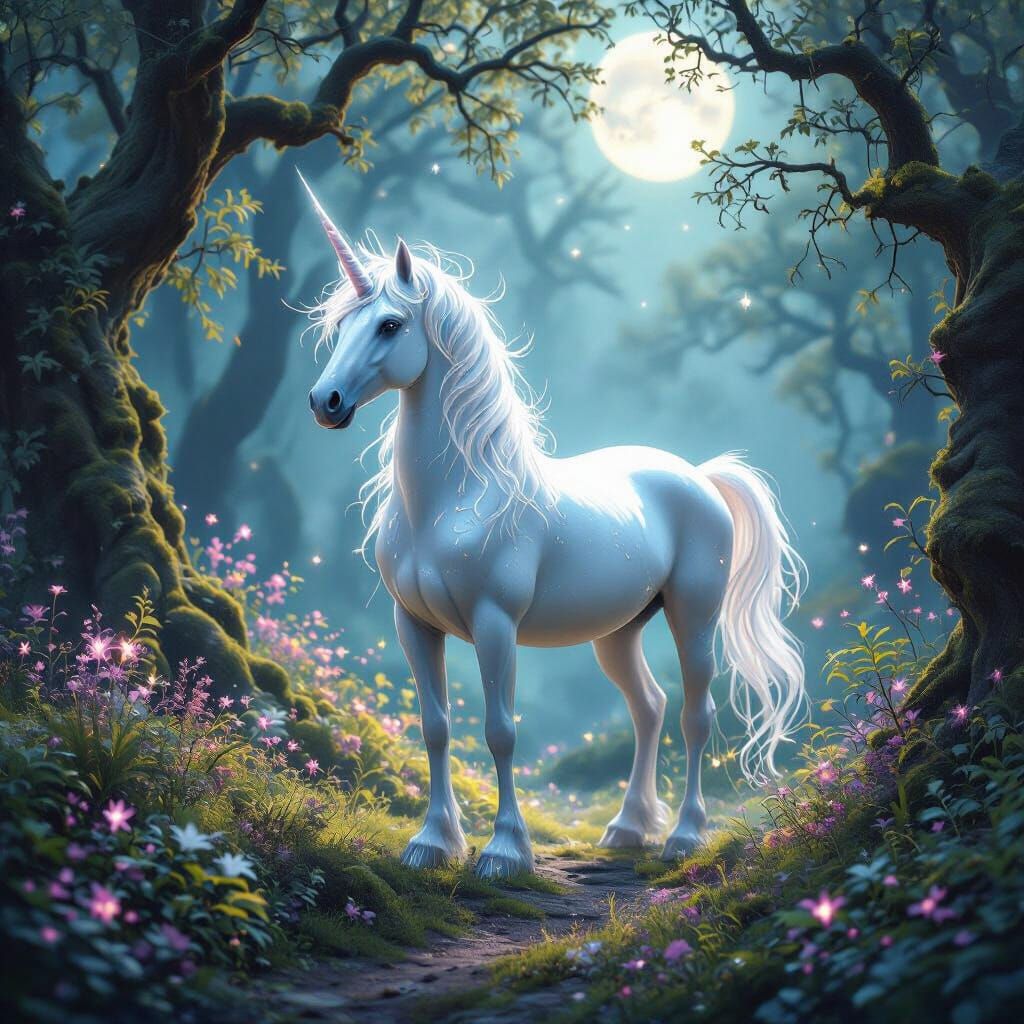 Majestic Water Unicorn in Enchanted Forest