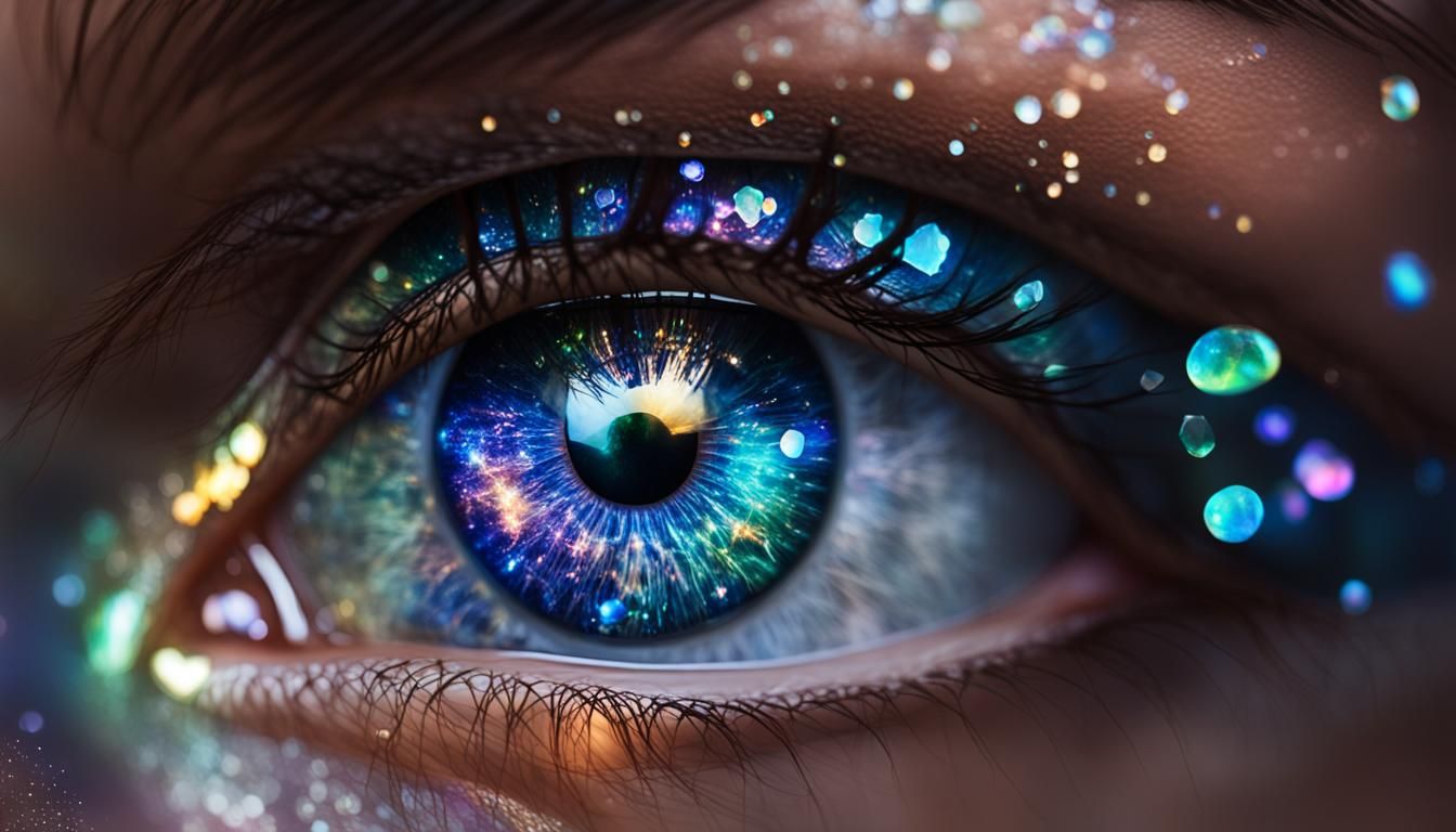 Galaxy Reflection in Woman's Eye: Diffusion Art