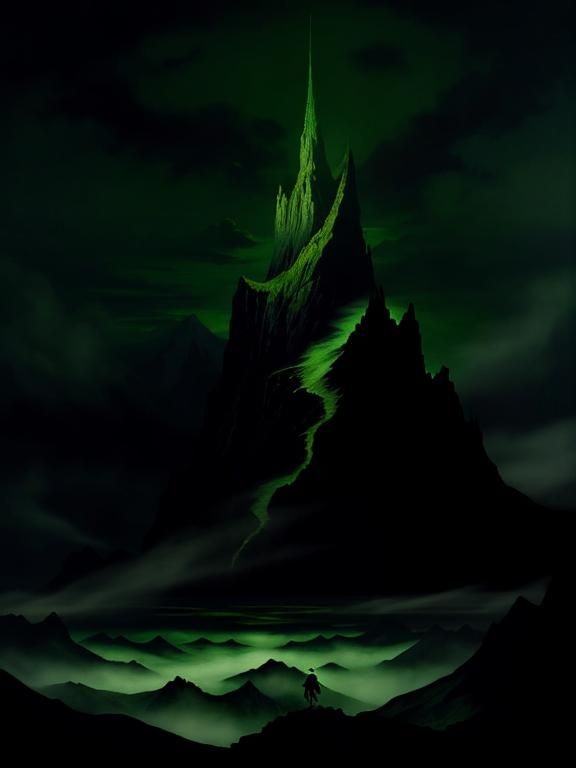 Eerie Mountain Scene with Spirits in Romantic Style