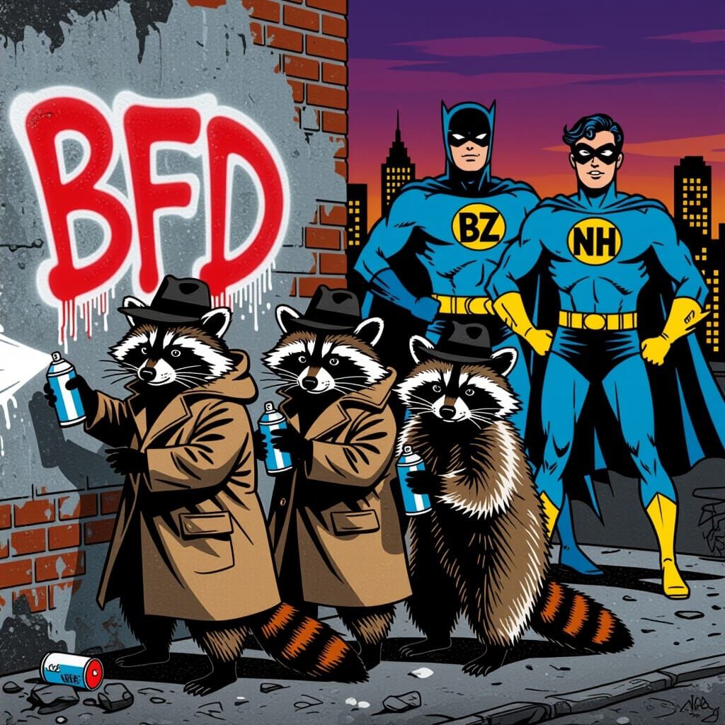 Raccoons Graffiti with Retro Superheroes